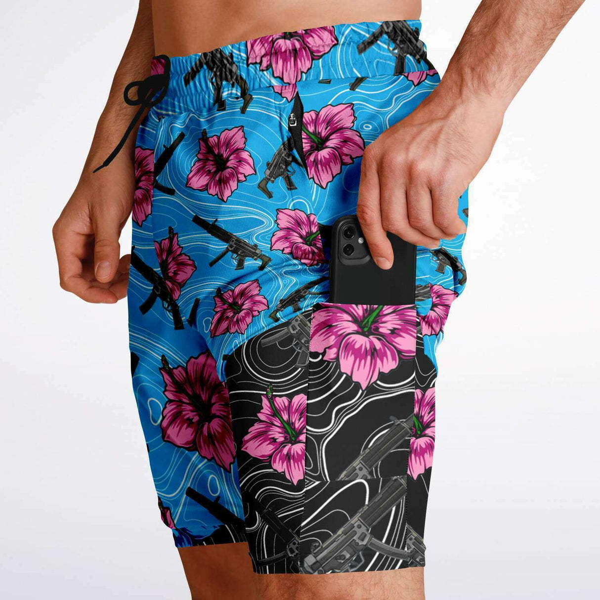 Rad Palm High Capacity Hibiscus Men's 2-in-1 Shorts