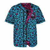 Camiseta de béisbol reversible con estampado de leopardo rosa y azul 