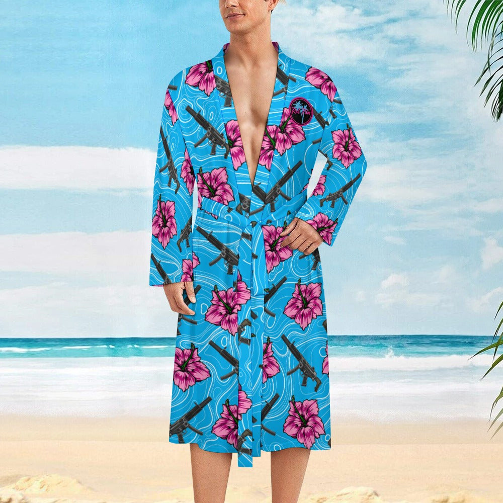 High Capacity Hibiscus Blue Men's Bathrobe