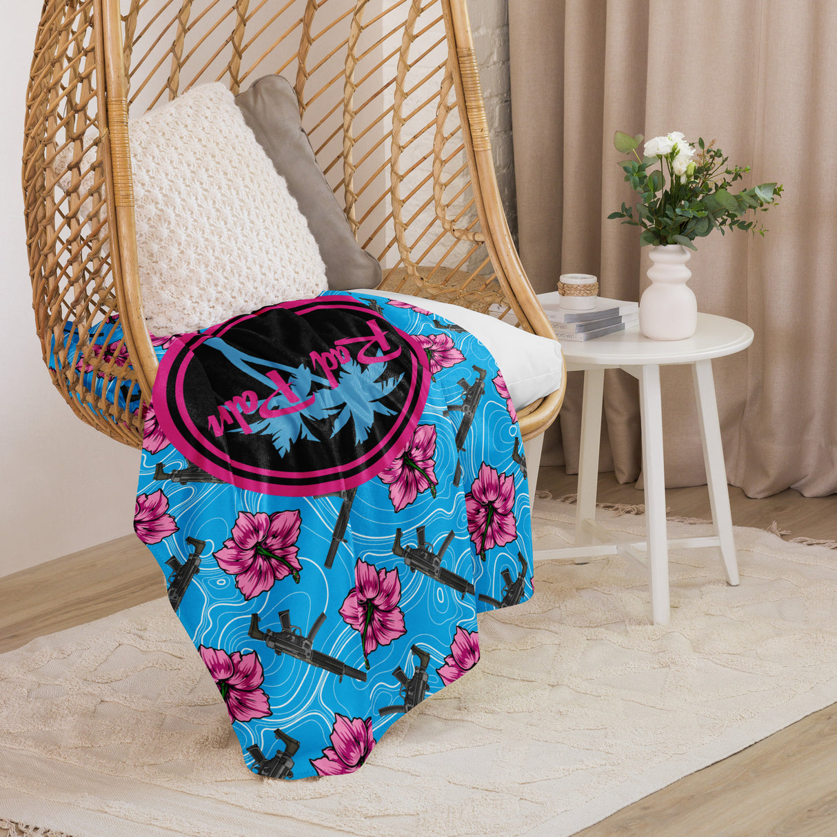 High Capacity Hibiscus Blue Sherpa Blanket