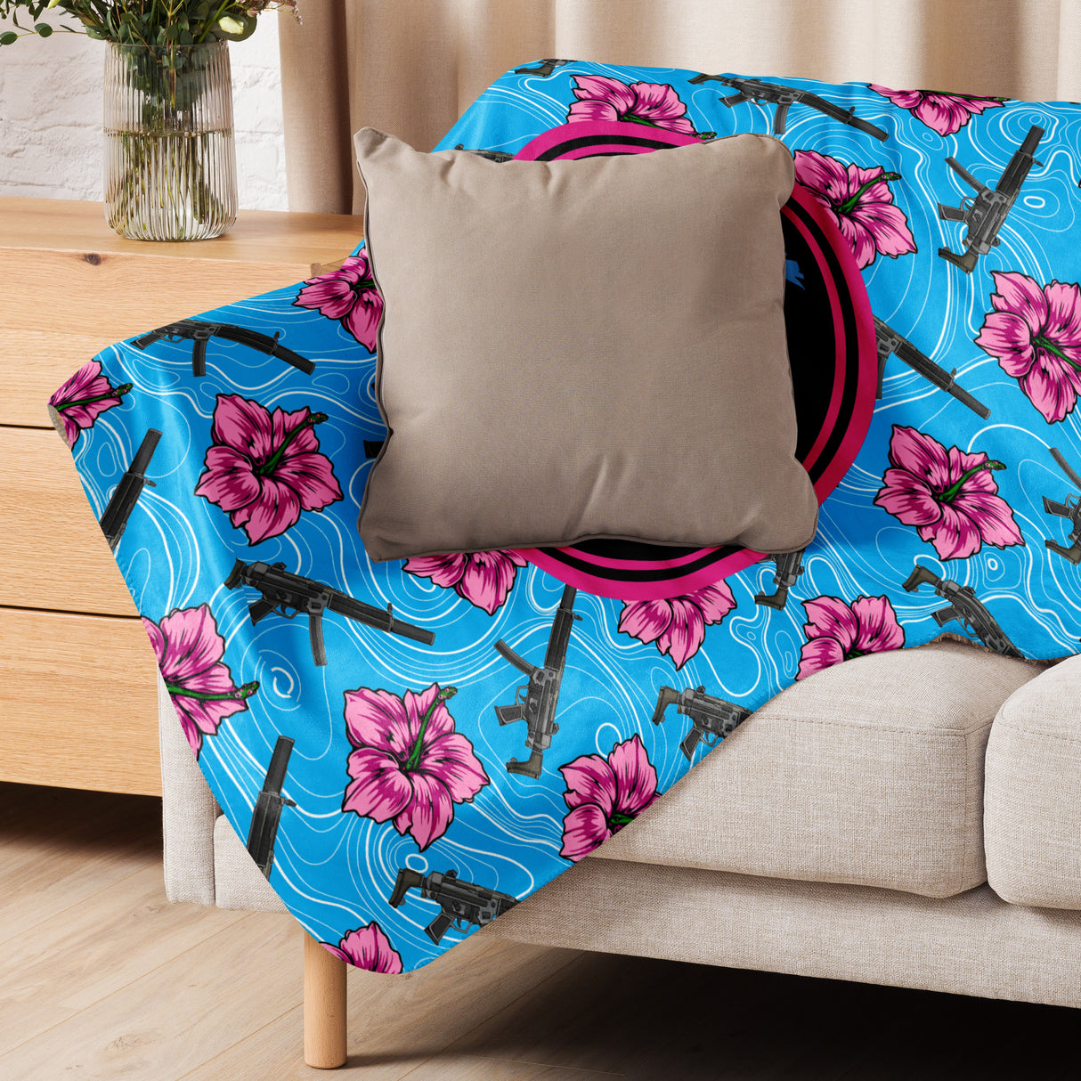 High Capacity Hibiscus Blue Sherpa Blanket