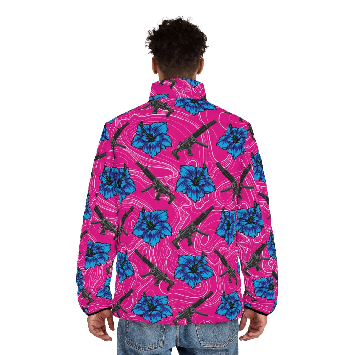 Rad Palm High Capacity Hibiscus Men's Puffer Jacket