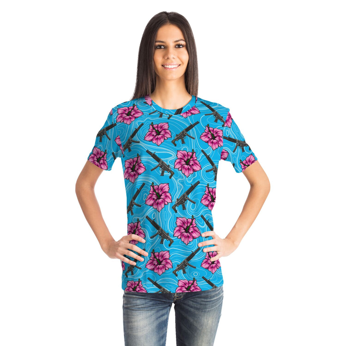 Camiseta unisex azul hibisco de alta capacidad Rad Palm 