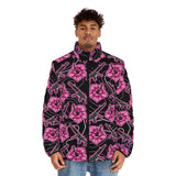 Rad Palm High Capacity Hibiscus Black Neon Men's Puffer Jacket