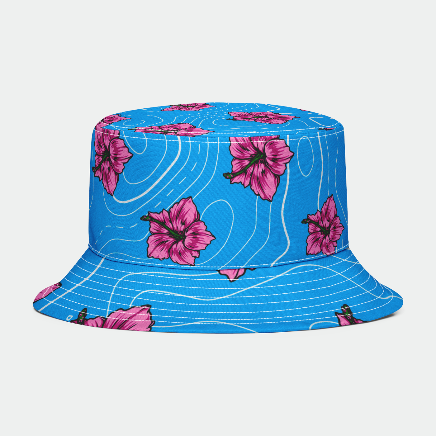 Rad Palm Blue Hibiscus  Bucket Hat