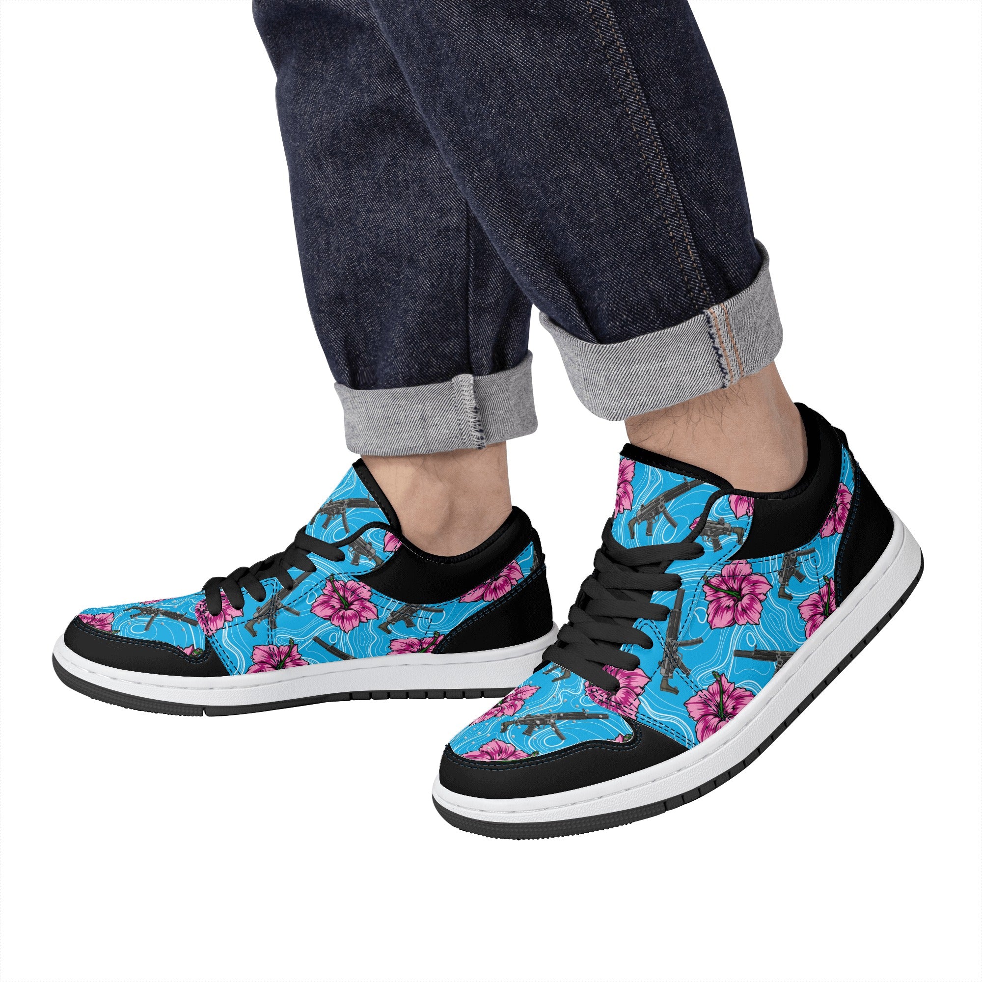Rad Palm High Capacity Hibiscus Blue Men's Low Top Skateboard Sneakers