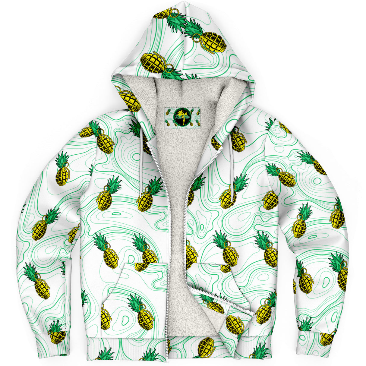 Sudadera con capucha blanca con forro polar y diseño de piña de Rad Palm 