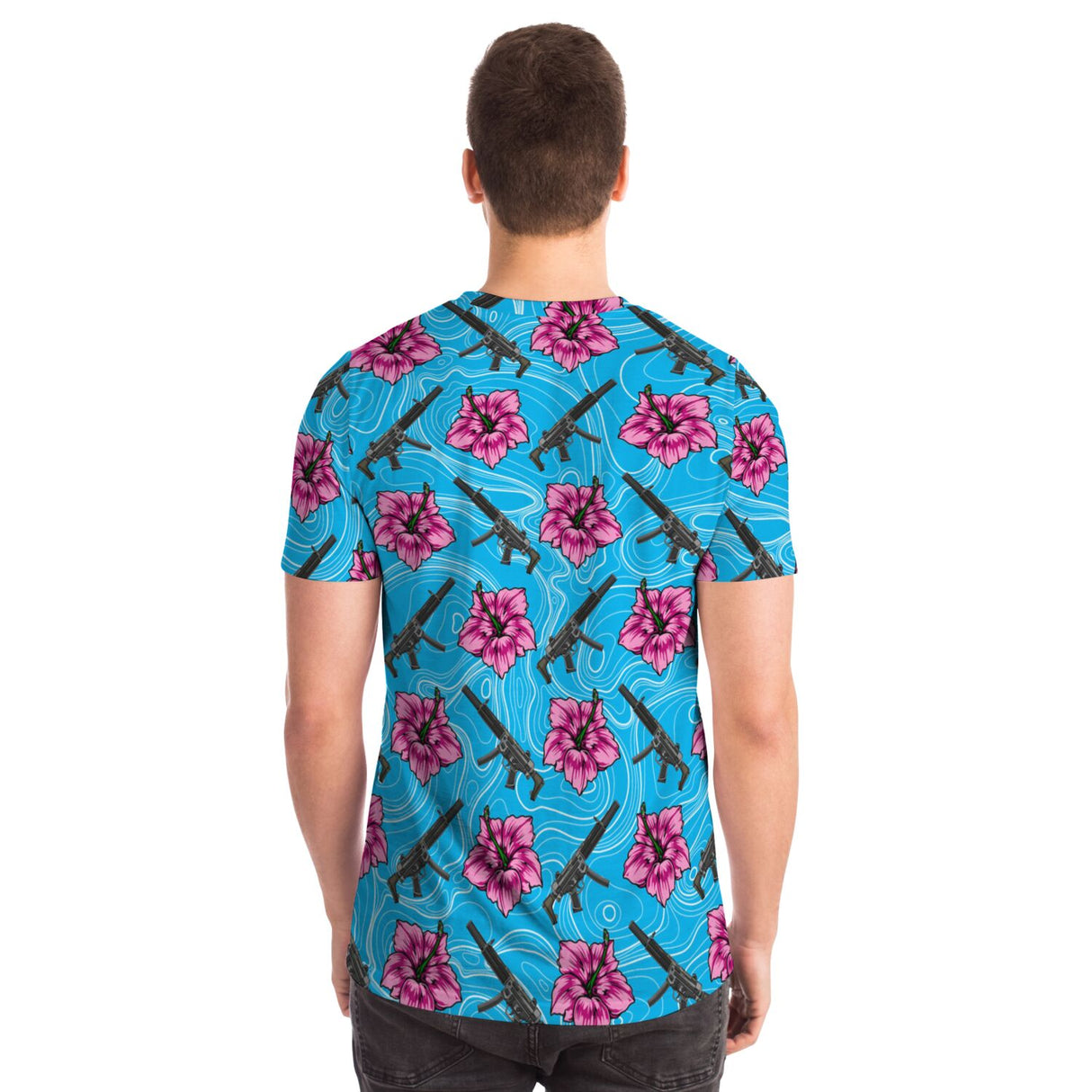 Camiseta unisex azul hibisco de alta capacidad Rad Palm 