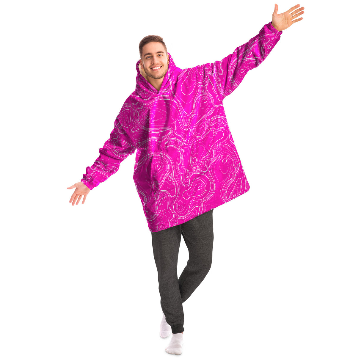 Sudadera con capucha ajustada con diseño topográfico en color rosa Rad Palm