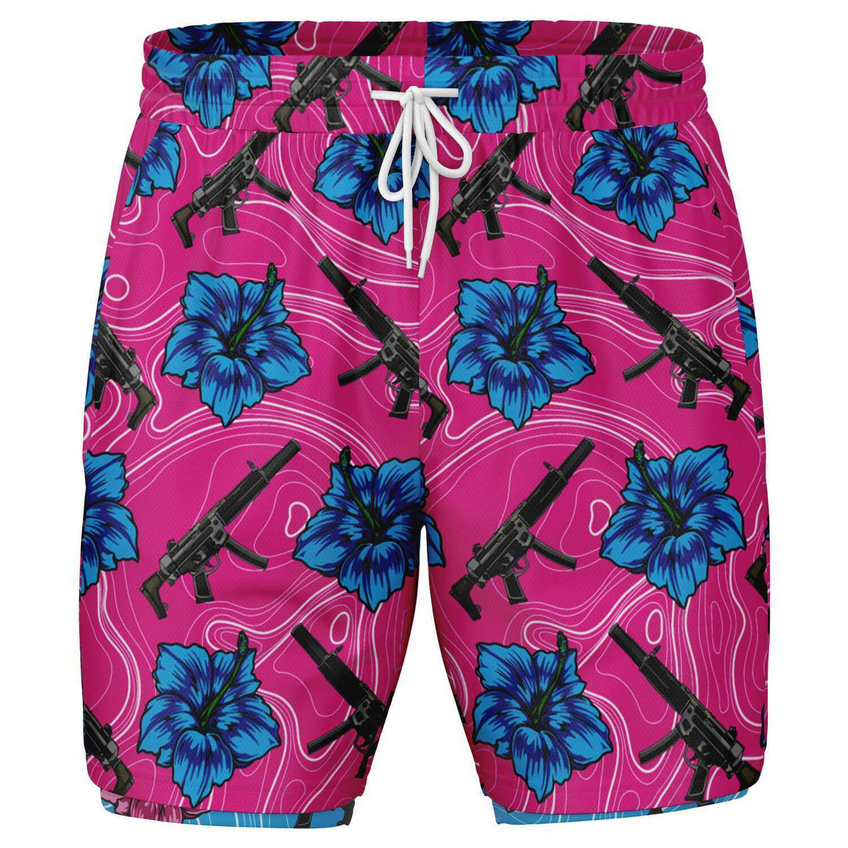 Pantalones cortos 2 en 1 de alta capacidad Hibiscus para hombre de Rad Palm 