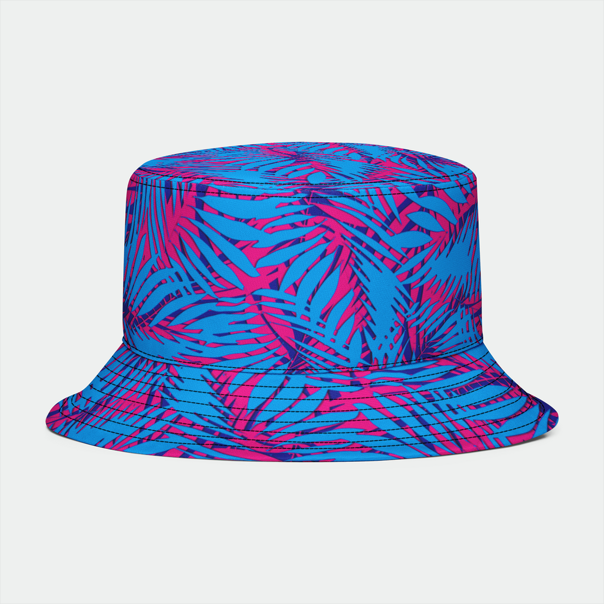 Sombrero de pescador con hojas de palmera azul, rosa y morado de Rad