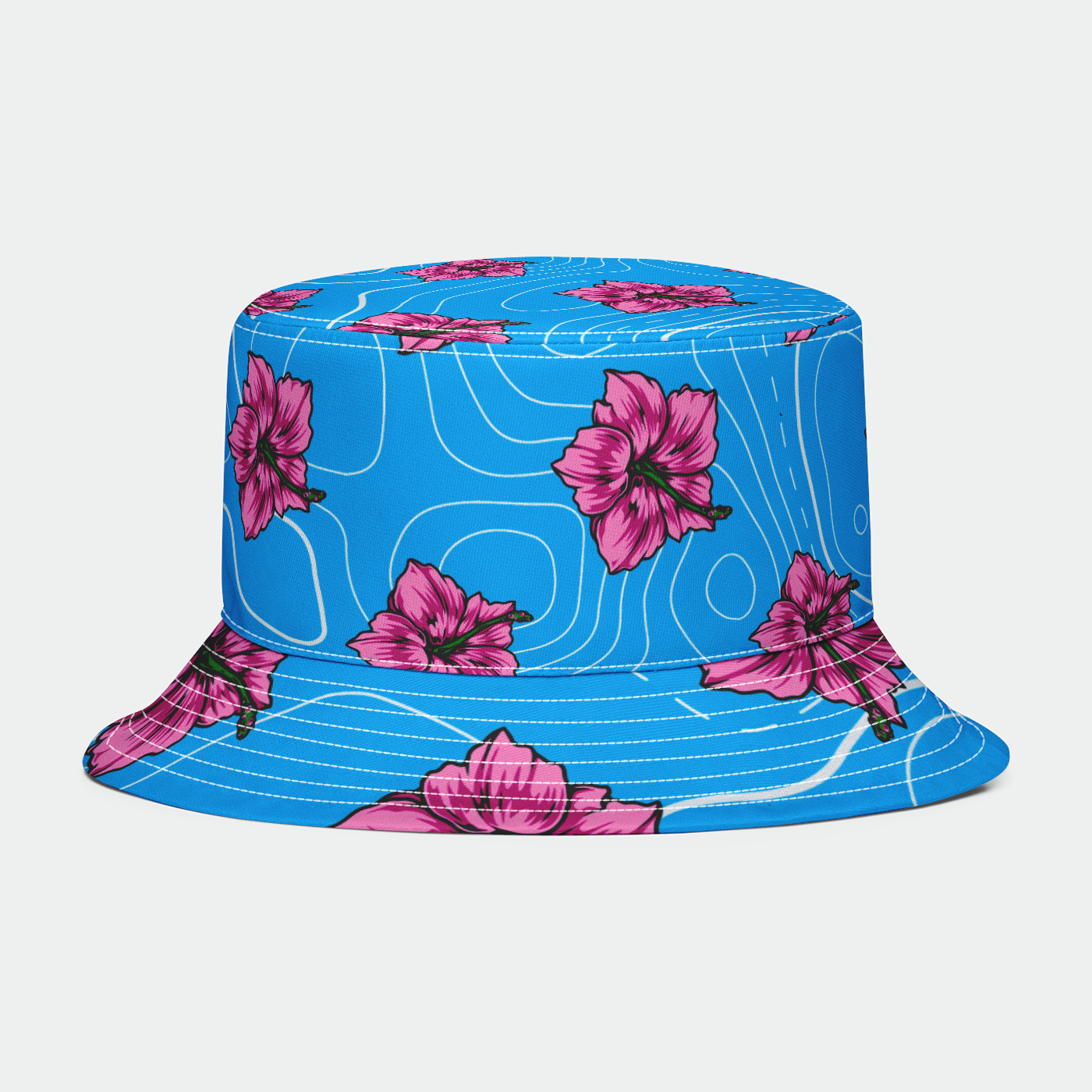 Rad Palm Blue Hibiscus  Bucket Hat