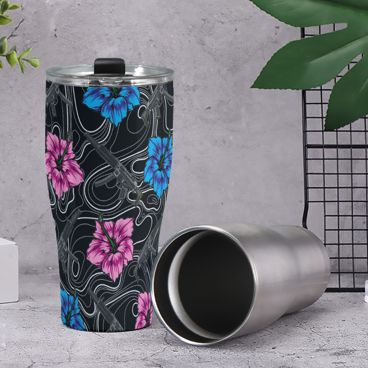 High Capacity Hibiscus Black 30oz Tumbler