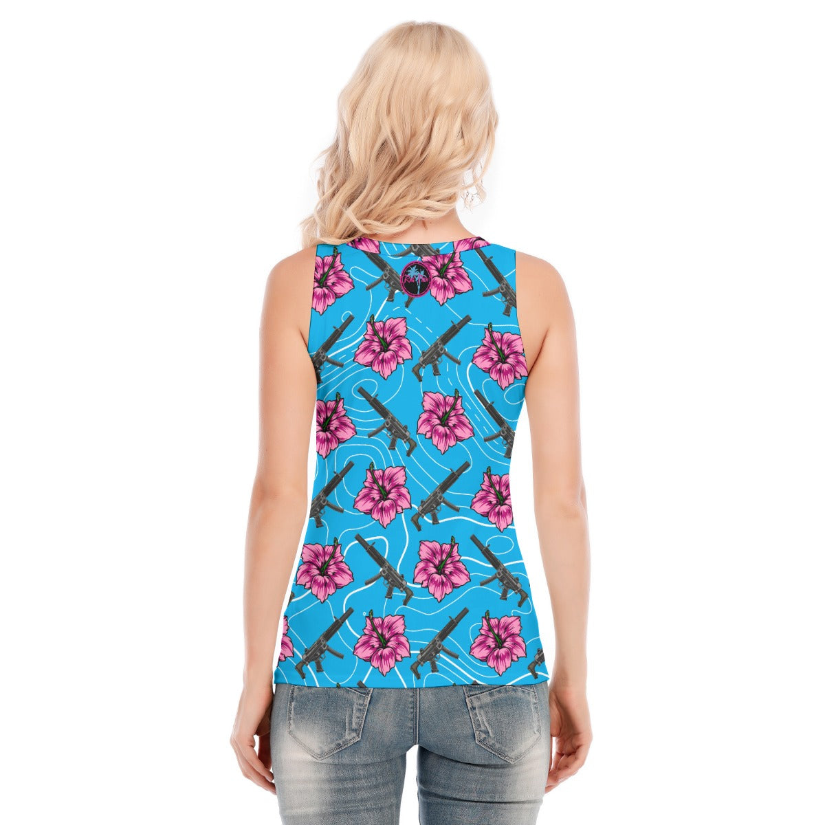 High Capacity Hibiscus Blue Women's Skinny Sport Tank Top