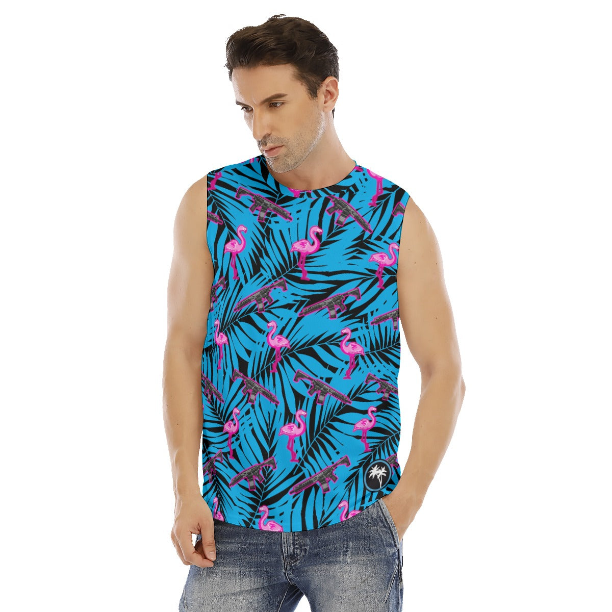 Rad Palm Frontline Flamingo Dark Men's O-neck Sleeveless Tank Top