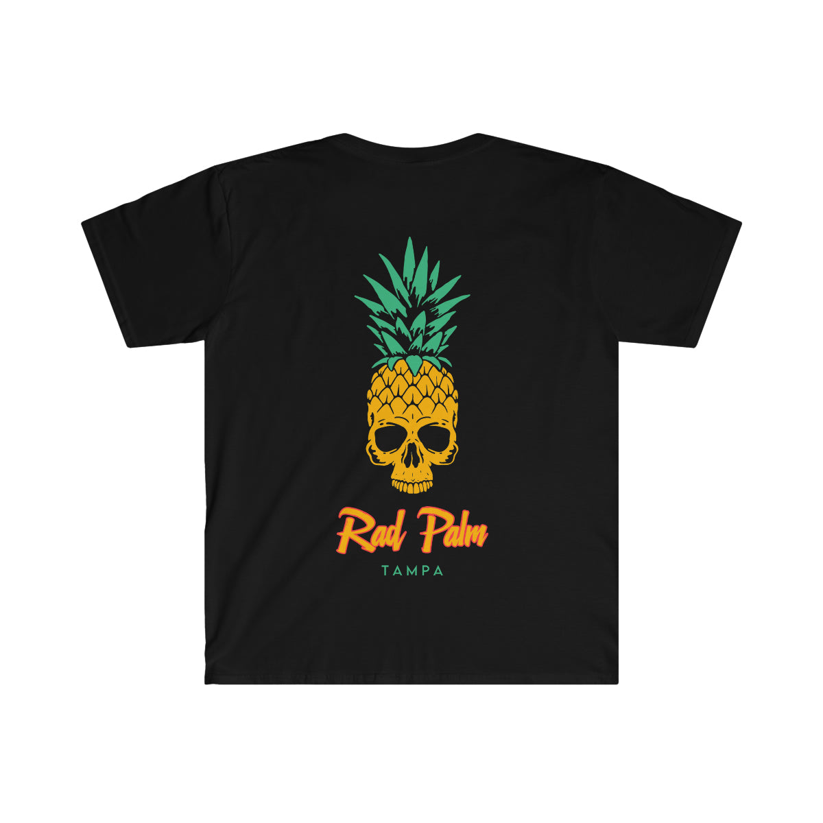 Camiseta unisex de estilo suave con calavera de piña y palmeras de Rad