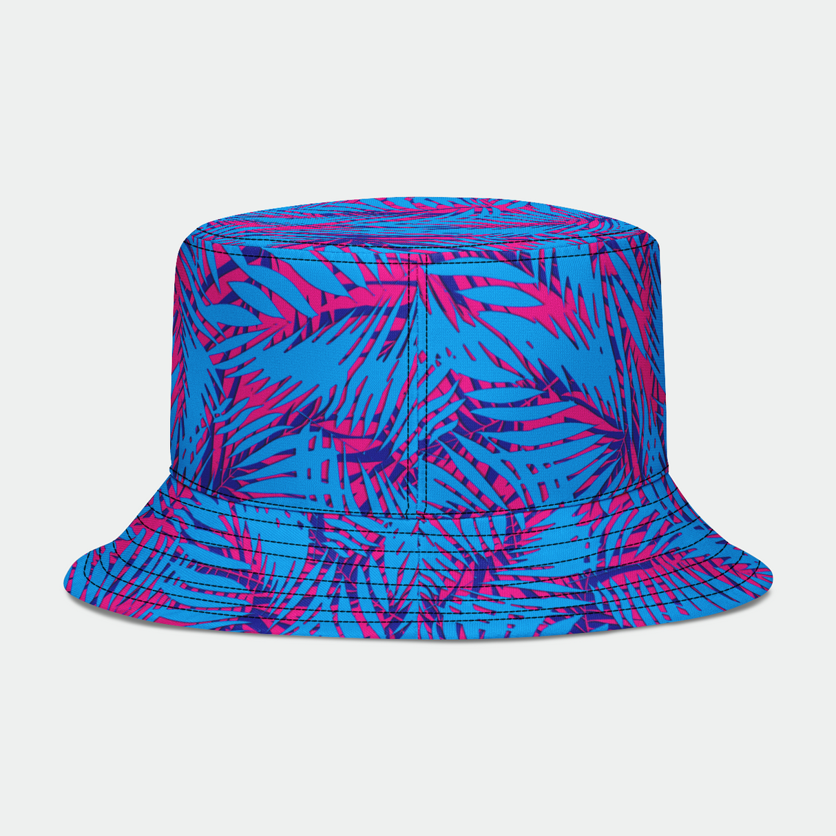 Sombrero de pescador con hojas de palmera azul, rosa y morado de Rad