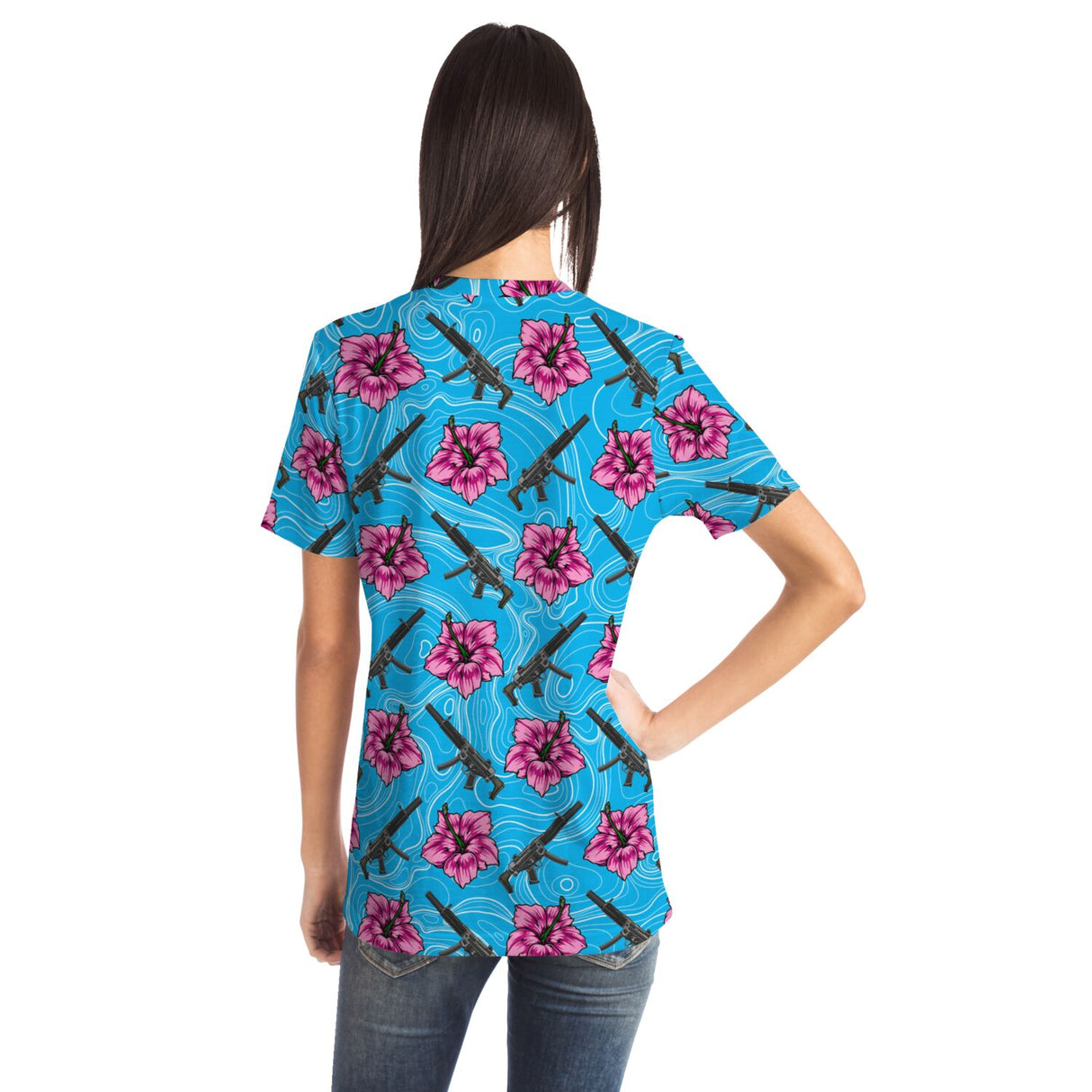 Camiseta unisex azul hibisco de alta capacidad Rad Palm 