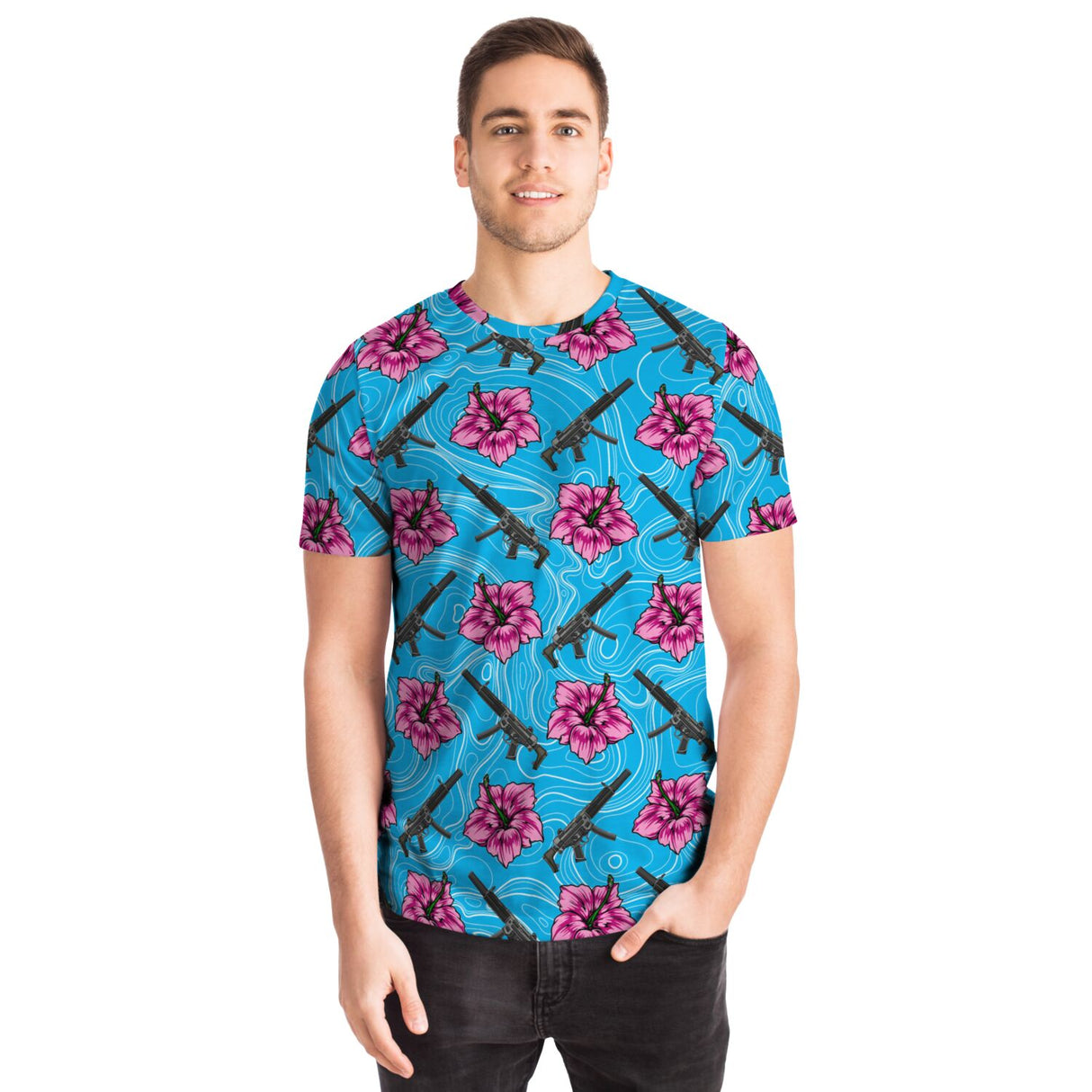 Camiseta unisex azul hibisco de alta capacidad Rad Palm 