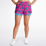 Pantalones cortos 2 en 1 de alta capacidad Hibiscus para mujer de Rad Palm