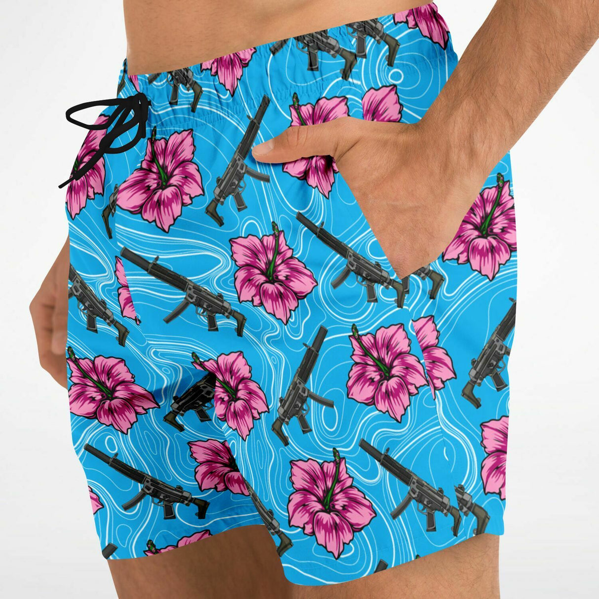 Rad Palm High Capacity Hibiscus Blue Men's Swim Trunks copy