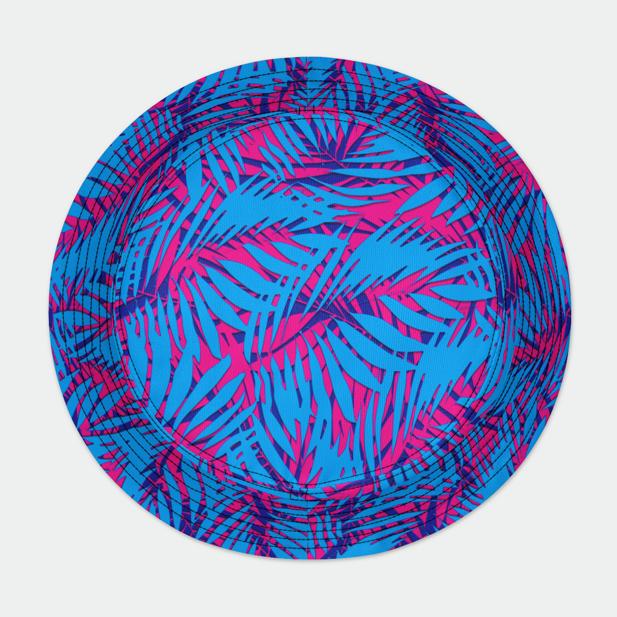 Sombrero de pescador con hojas de palmera azul, rosa y morado de Rad