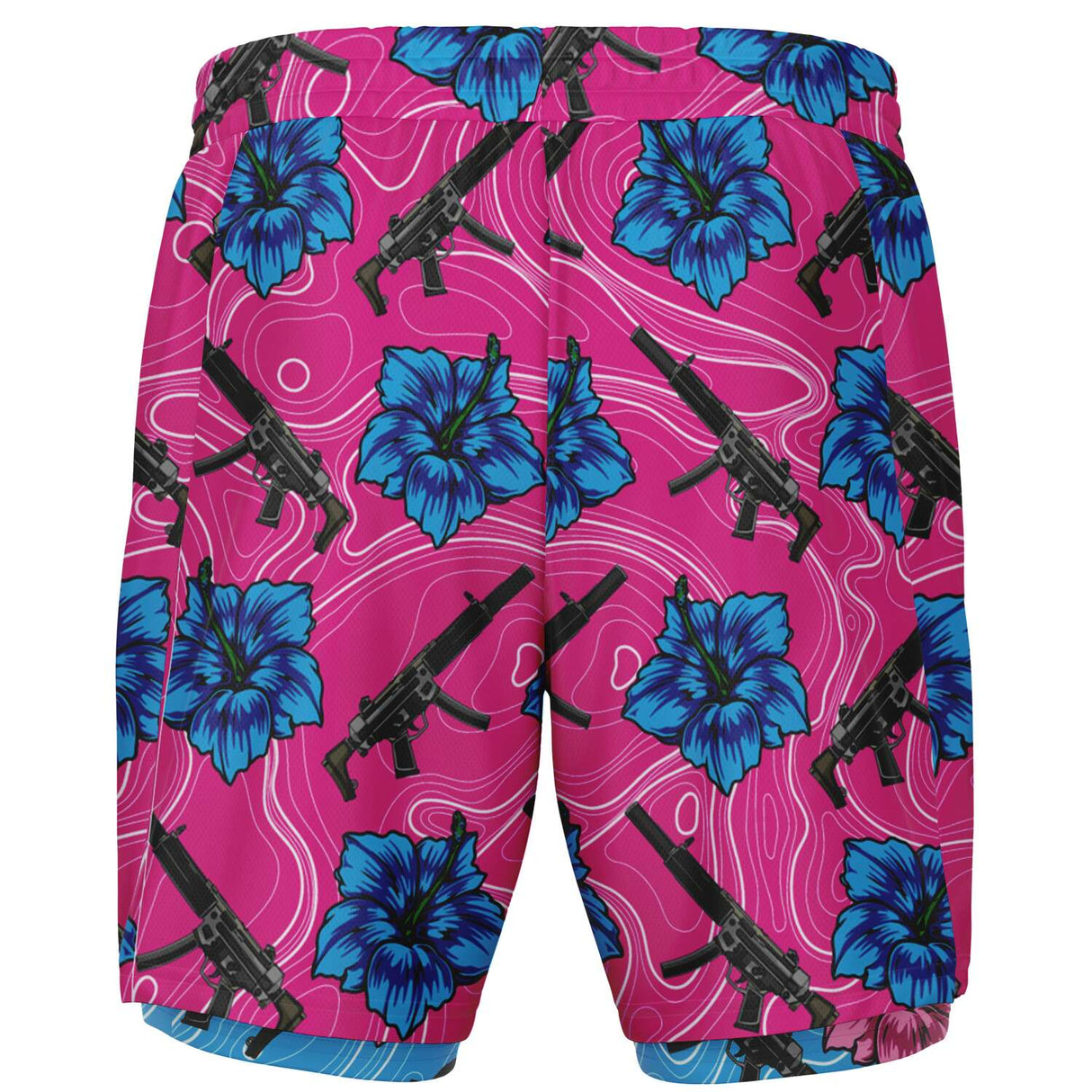 Pantalones cortos 2 en 1 de alta capacidad Hibiscus para hombre de Rad Palm 