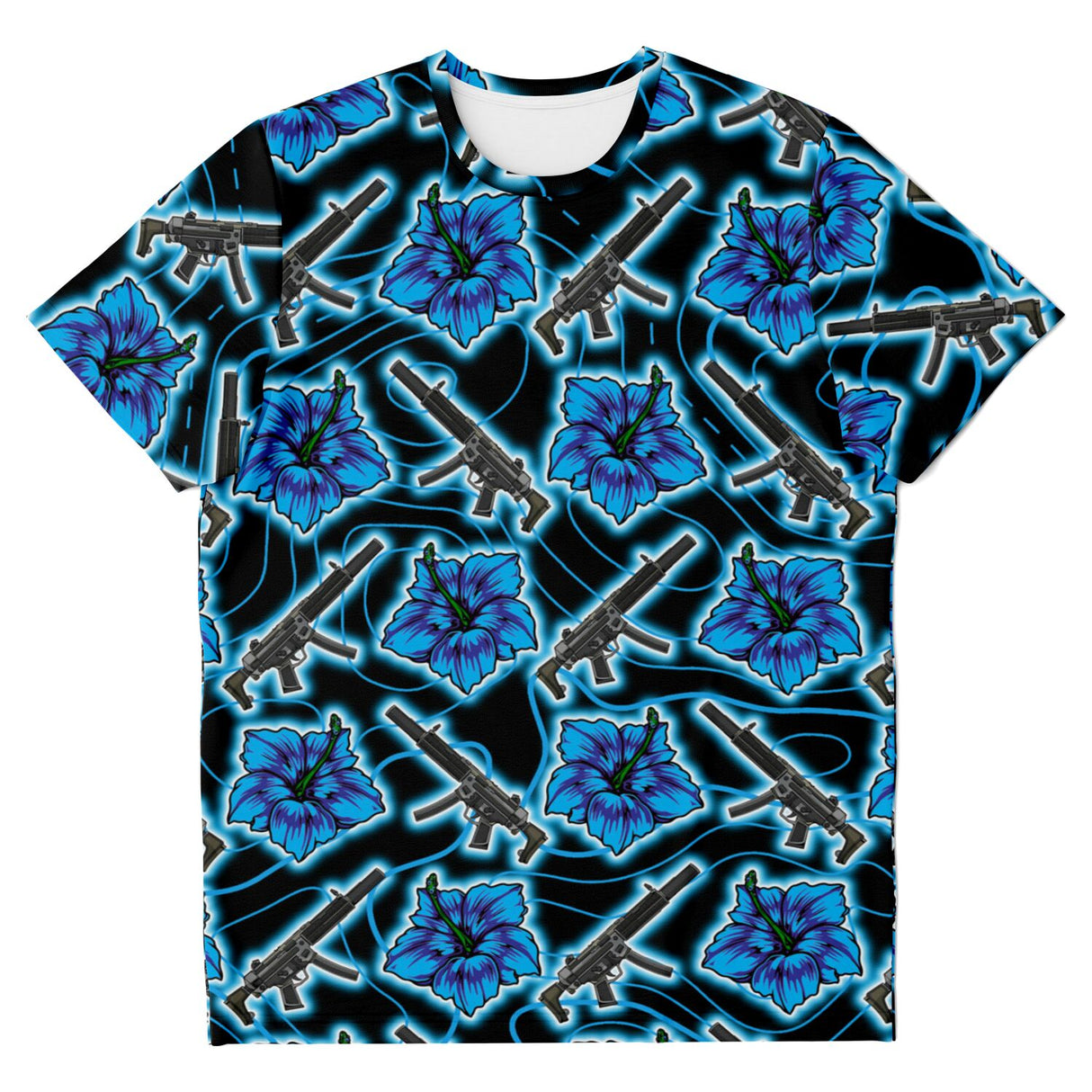 Rad Palm High Capacity Hibiscus Blue Neon T-Shirt