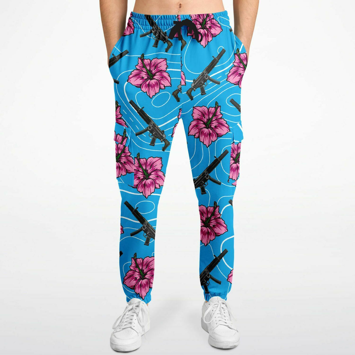 Pantalones deportivos cargo de alta capacidad en color azul hibisco de Rad Palm 