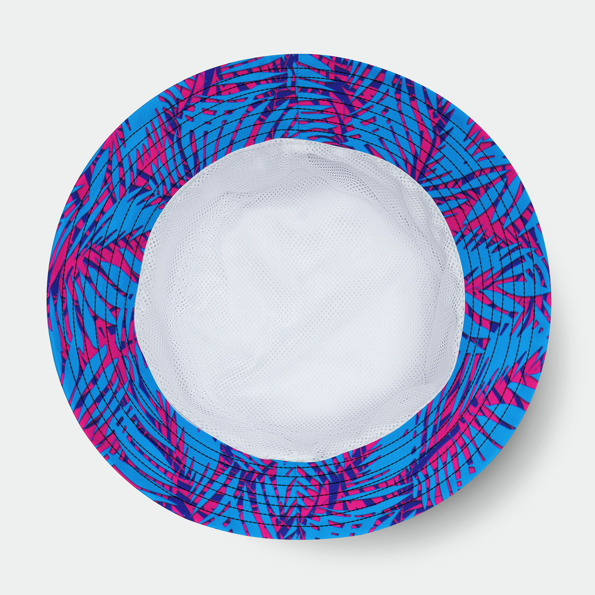 Sombrero de pescador con hojas de palmera azul, rosa y morado de Rad