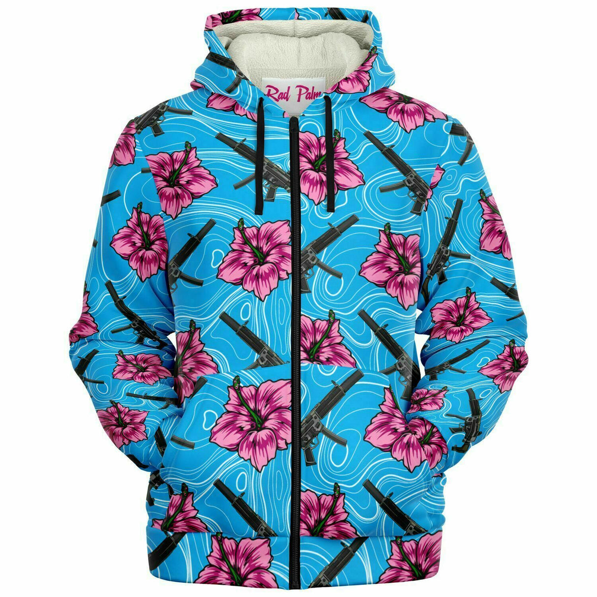 Sudadera con capucha y cremallera de microfibra azul hibisco de gran capacidad de Rad Palm 