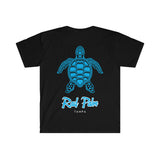 Camiseta unisex de estilo suave con diseño de tortuga marina azul de Rad Palm 