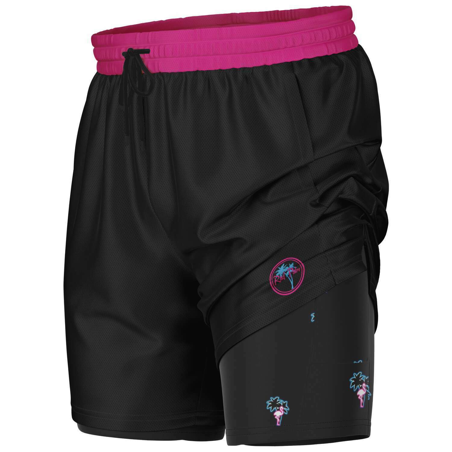 Rad Palm Neon Flamingo Men's 2-in-1 Shorts
