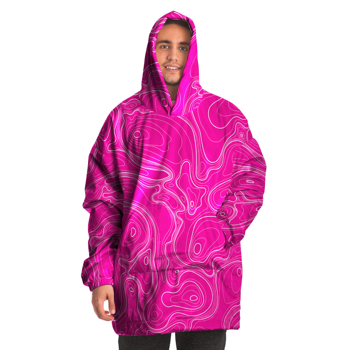 Sudadera con capucha ajustada con diseño topográfico en color rosa Rad Palm