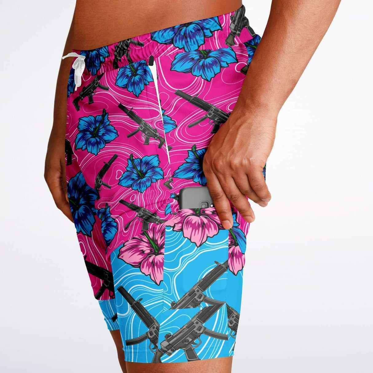 Pantalones cortos 2 en 1 de alta capacidad Hibiscus para hombre de Rad Palm 