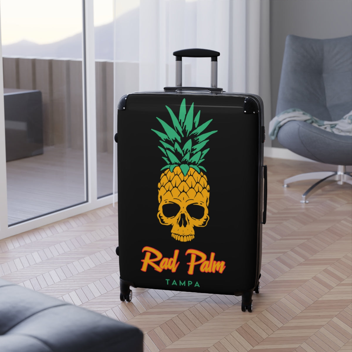 Bolsa de viaje con ruedas y diseño de calaveras de piña de Rad Palm 