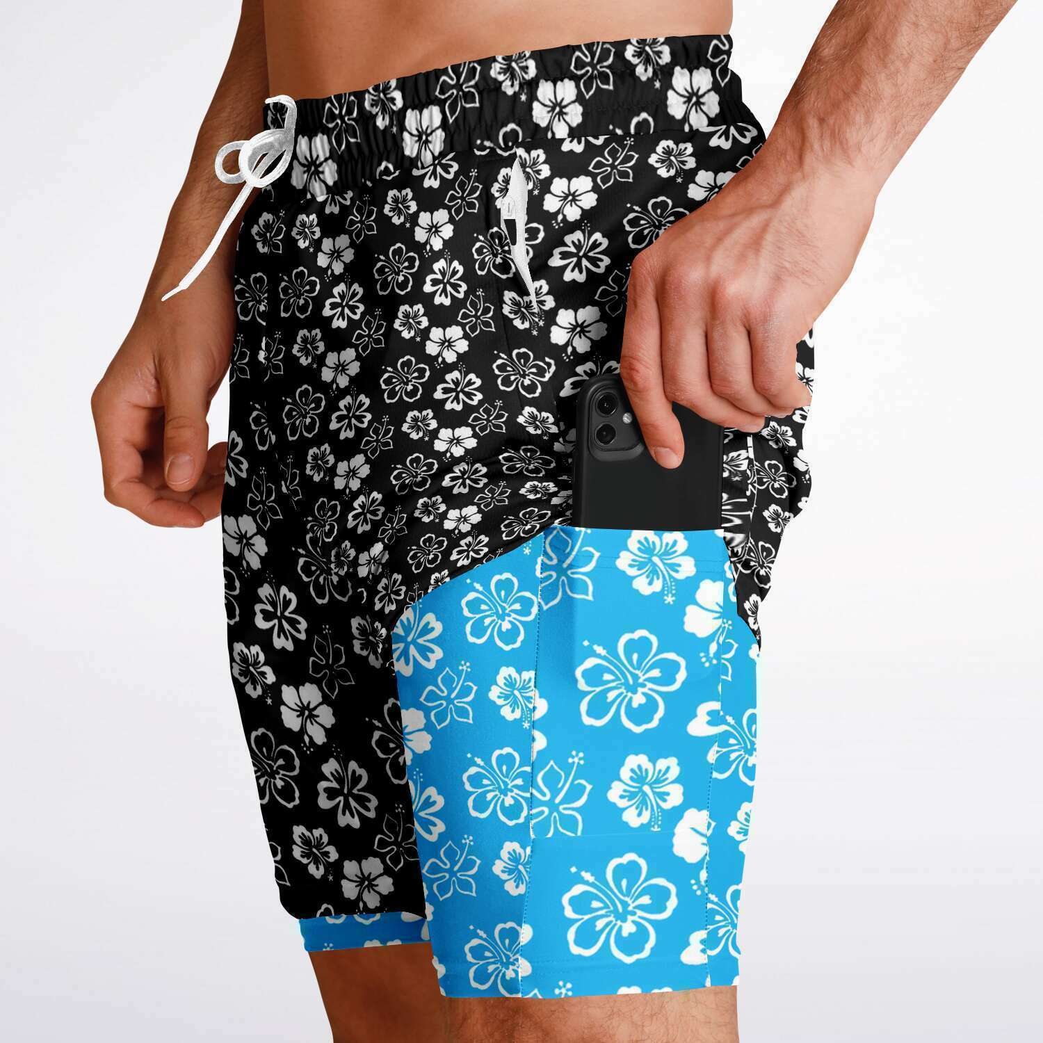 Pantalones cortos 2 en 1 Aloha negros para hombre de Rad Palm 