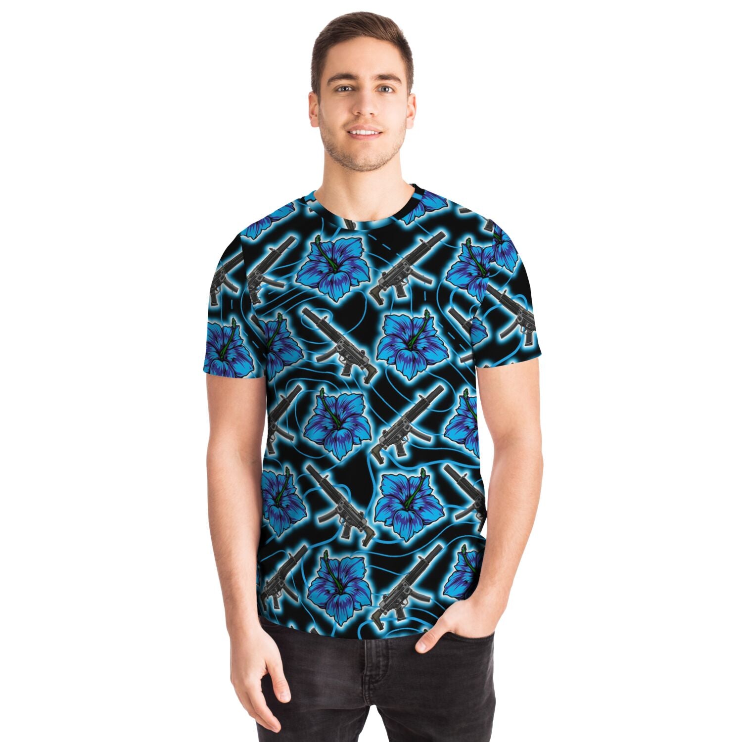 Rad Palm High Capacity Hibiscus Blue Neon T-Shirt