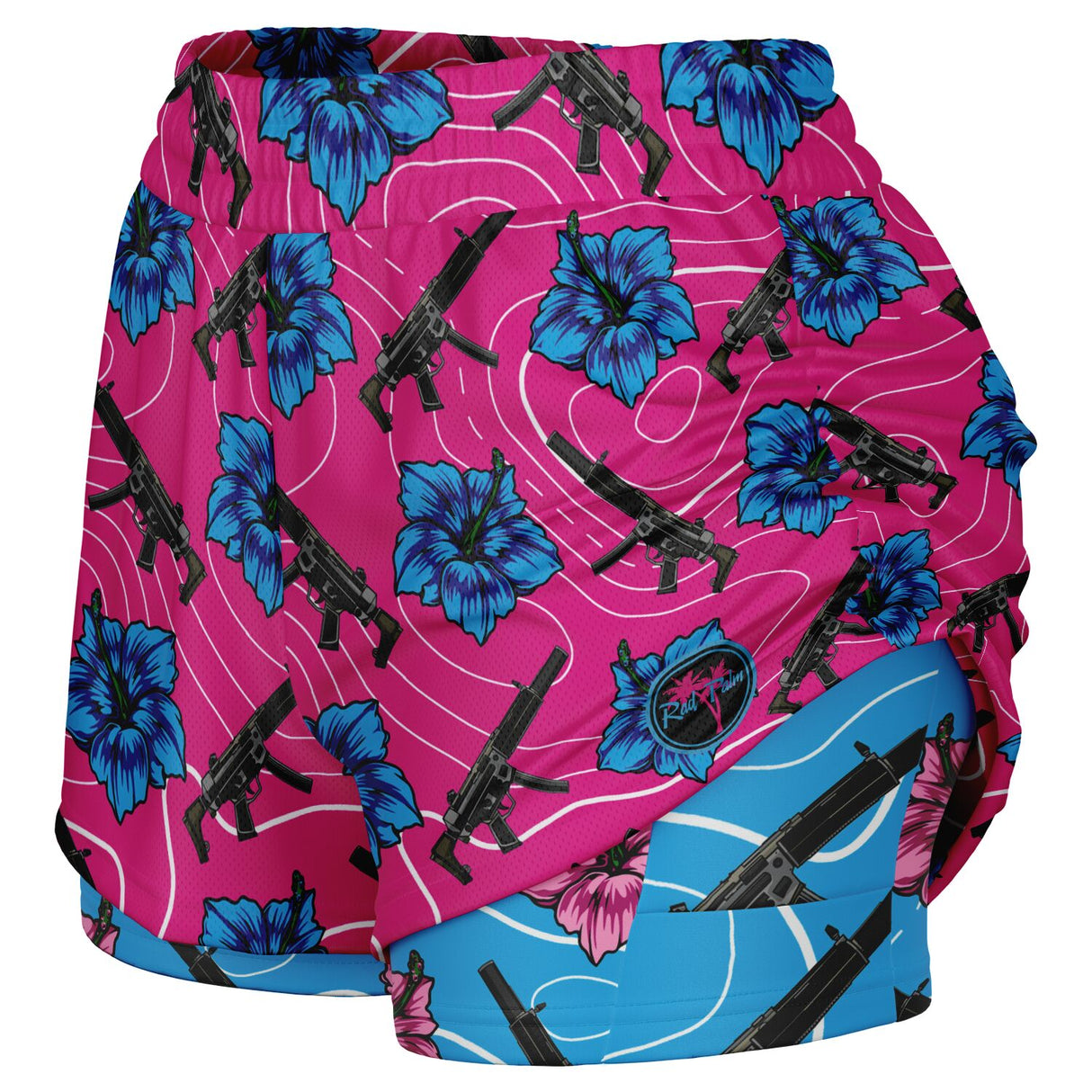 Pantalones cortos 2 en 1 de alta capacidad Hibiscus para mujer de Rad Palm