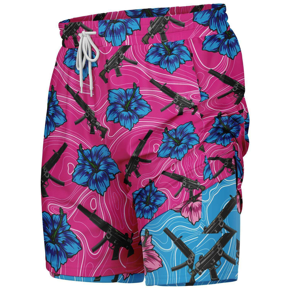 Pantalones cortos 2 en 1 de alta capacidad Hibiscus para hombre de Rad Palm 