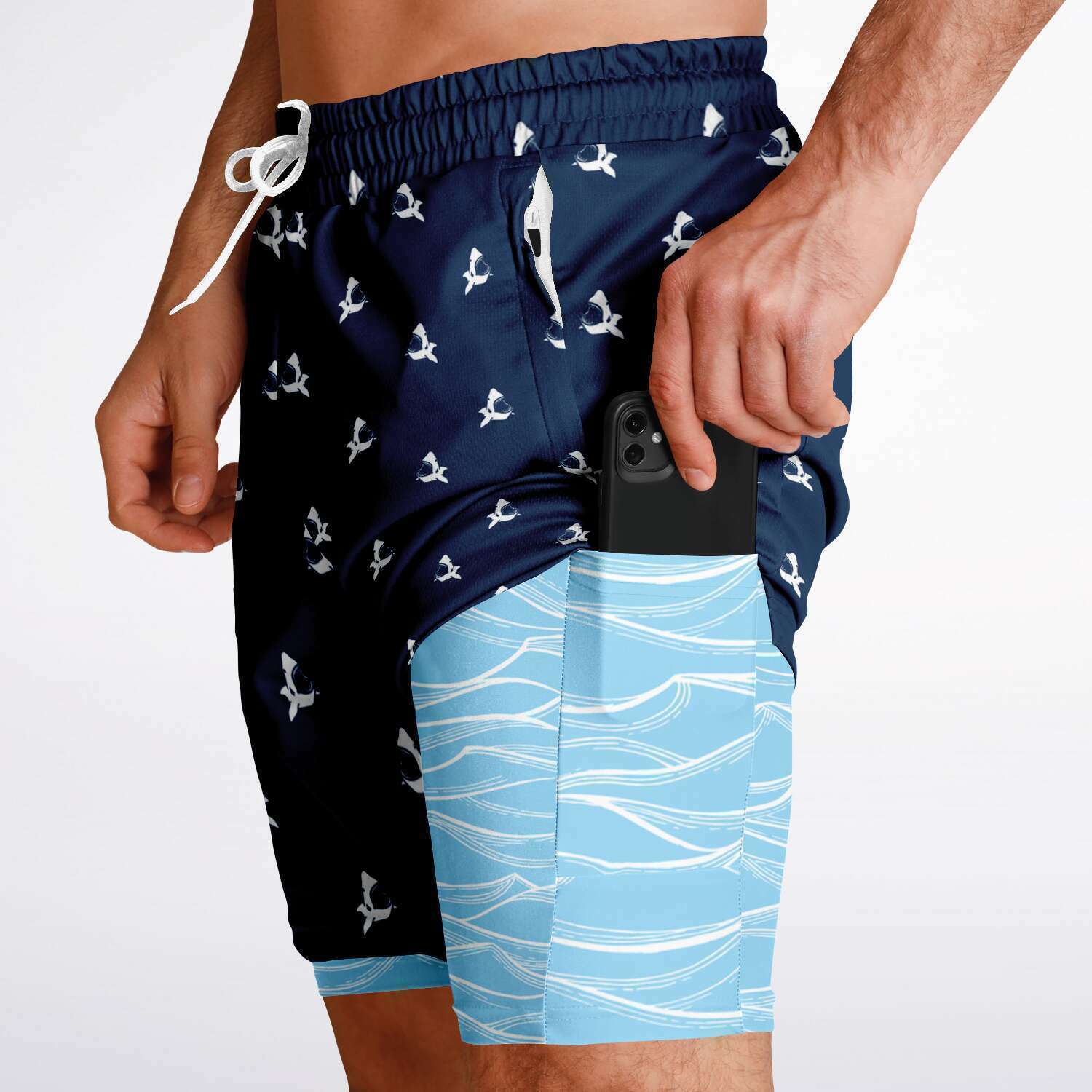 Pantalones cortos 2 en 1 para hombre en azul profundo Rad Palm 