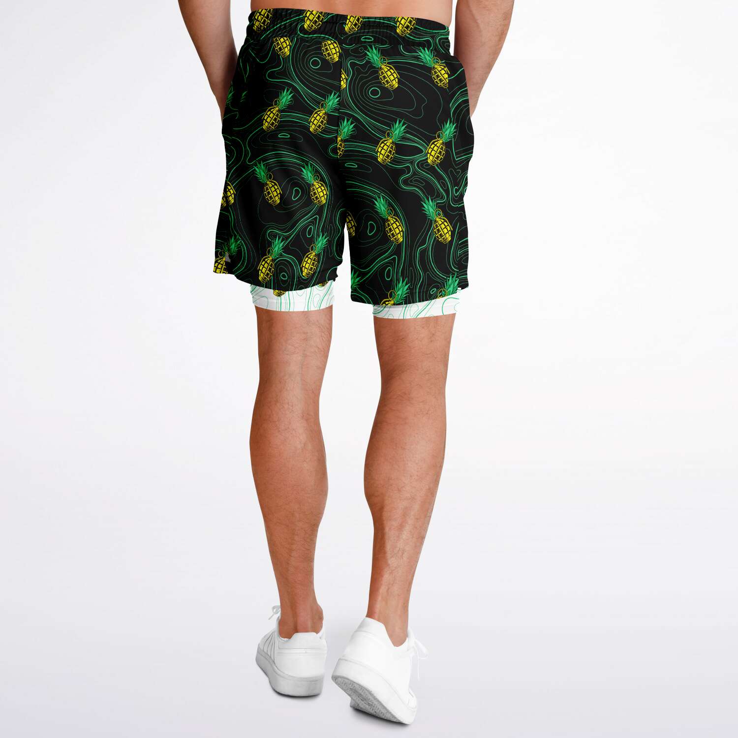 Pantalones cortos 2 en 1 para hombre con diseño de piña y muerte de Rad Palm 
