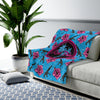 Load image into Gallery viewer, Rad Palm High Capacity Hibiscus Blue Velveteen Plush Blanket