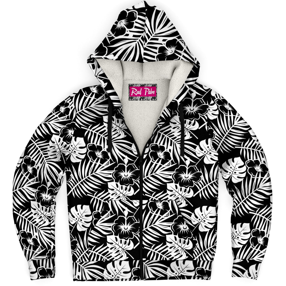 Sudadera con capucha y cremallera de microfibra Rad Palm BLK WHT 