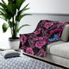 Load image into Gallery viewer, Rad Palm High Capacity Hibiscus Black Neon Velveteen Plush Blanket