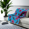 Load image into Gallery viewer, Rad Palm High Capacity Hibiscus Blue Velveteen Plush Blanket