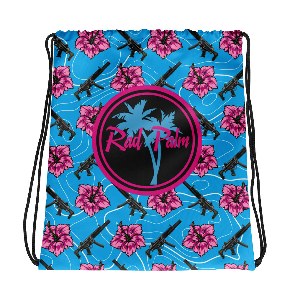 Rad Palm High Capacity Hibiscus Blue Drawstring Bag