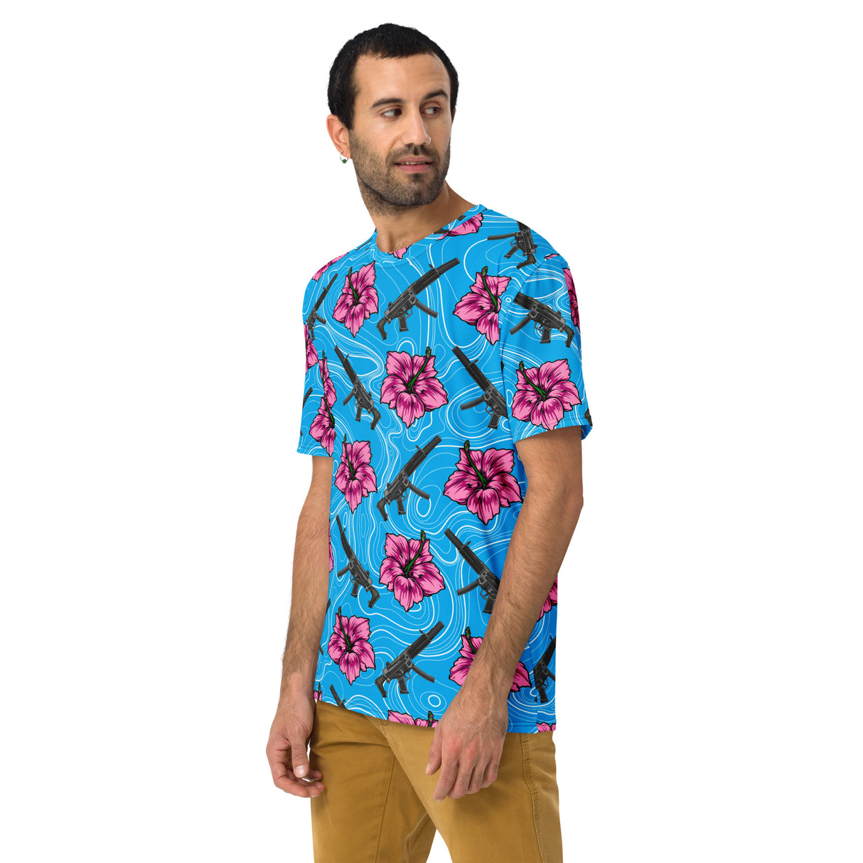 Camiseta azul hibisco de alta capacidad Rad Palm para hombre