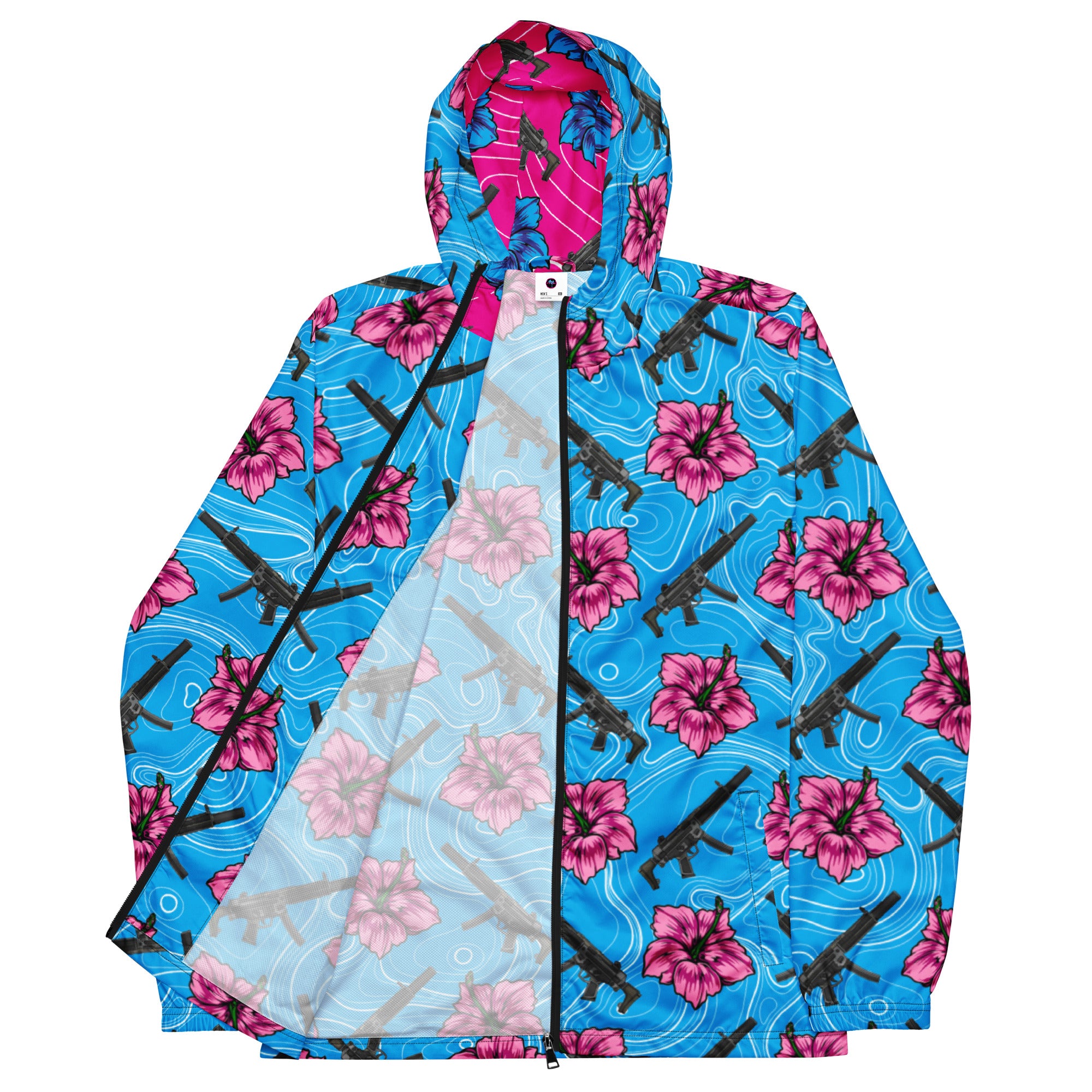 Rad Palm High Capacity Hibiscus Blue Men’s Windbreaker