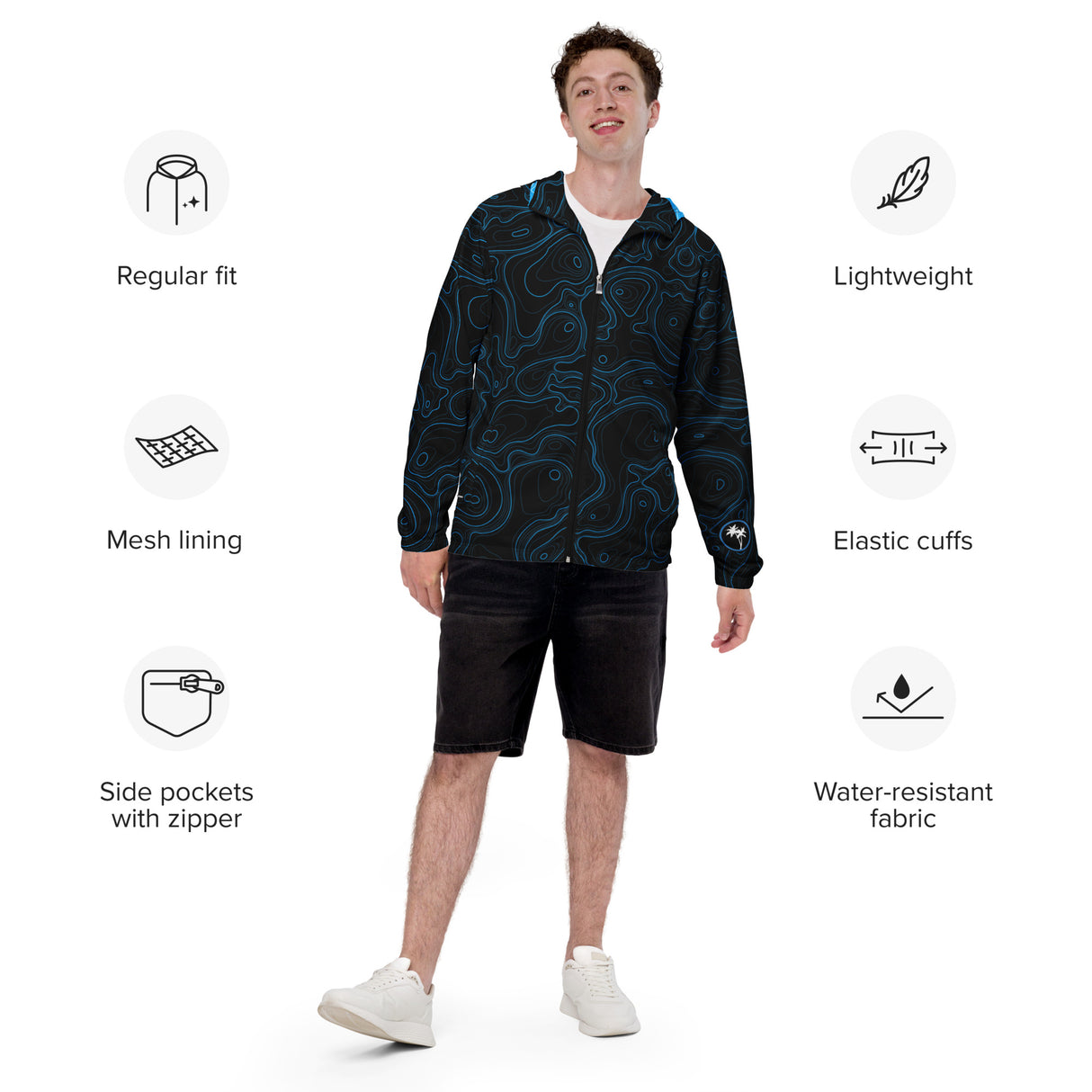 Rad Palm Black Topographic Men’s Windbreaker